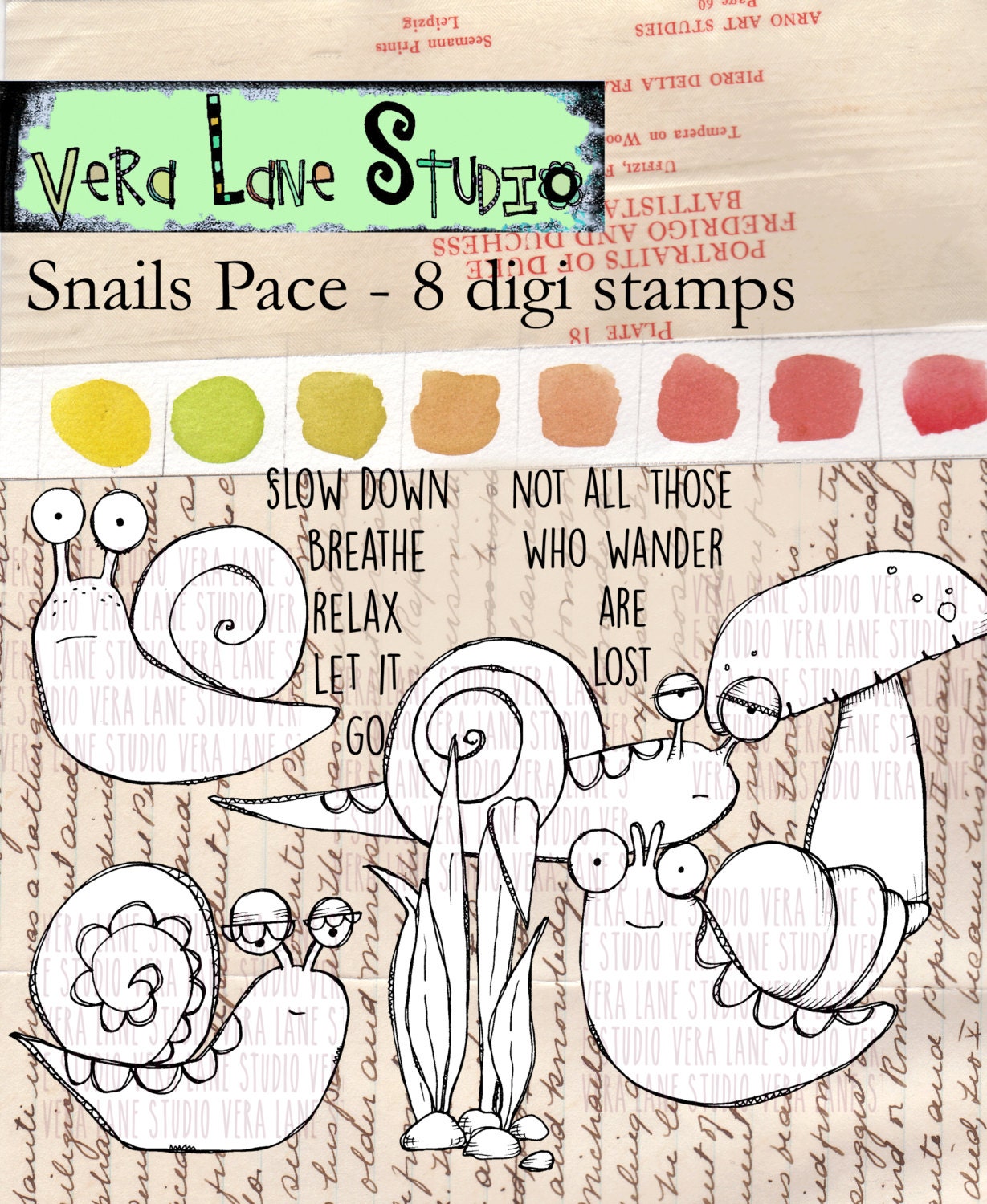 Snail's Pace 8 digi stamp bundle Etsy