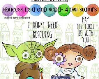 Princess Leia and Yoda - 4 digi stamps
