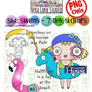 Elle nage - 7 tampons numériques png
