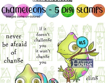 Chameleon- 5 Digi stamp bundle in jpg and png files