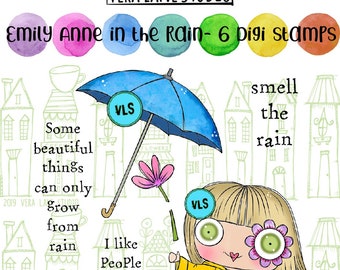 Emily Anne bajo la lluvia - Paquete de 6 sellos Digi en archivos jpg y png