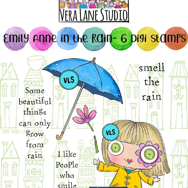 Emily Anne in the rain   -  6 Digi stamp bundle in jpg and png files