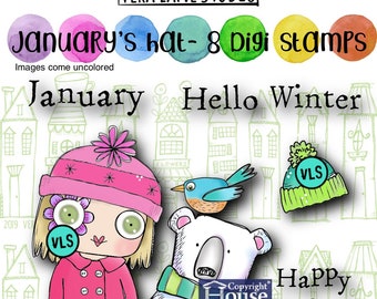 Januar-Hut - 8 Digi Stempel Bundle in jpg und png Dateien be