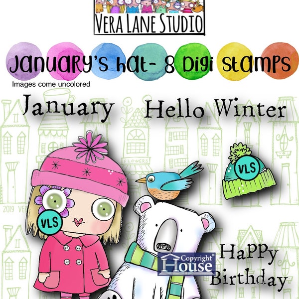January’s Hat  -  8 Digi stamp bundle in jpg and png files be