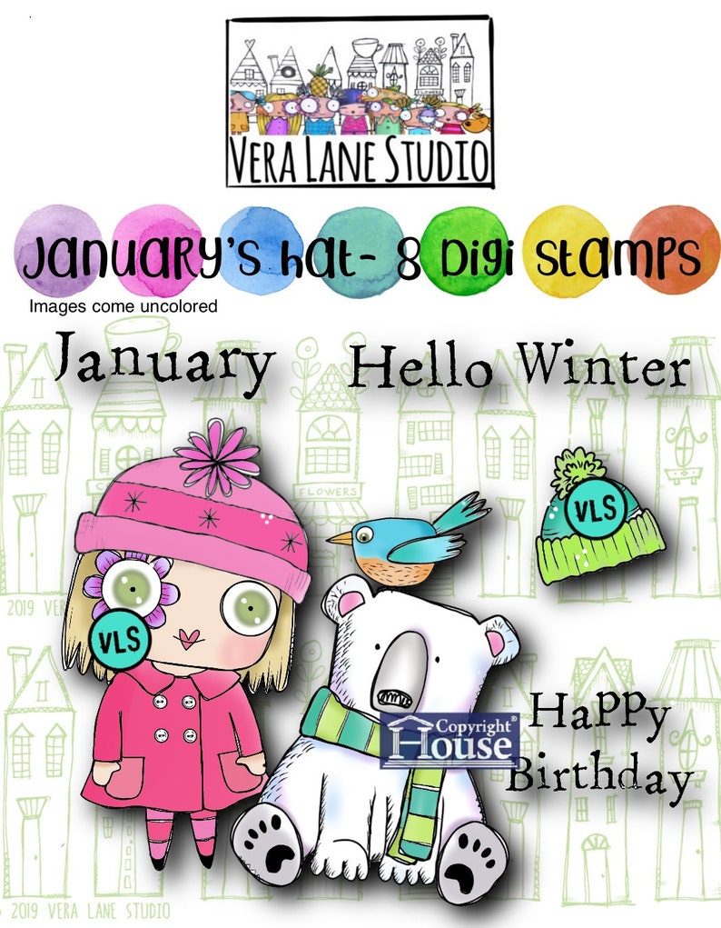 Januarys Hat 8 Digi stamp bundle in jpg and png files be 画像 1