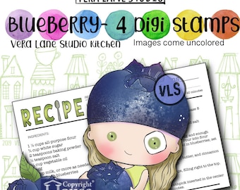 Blueberry; Vera Lane Studio kitchen  - 4 Digi stamp bundle in jpg and png files