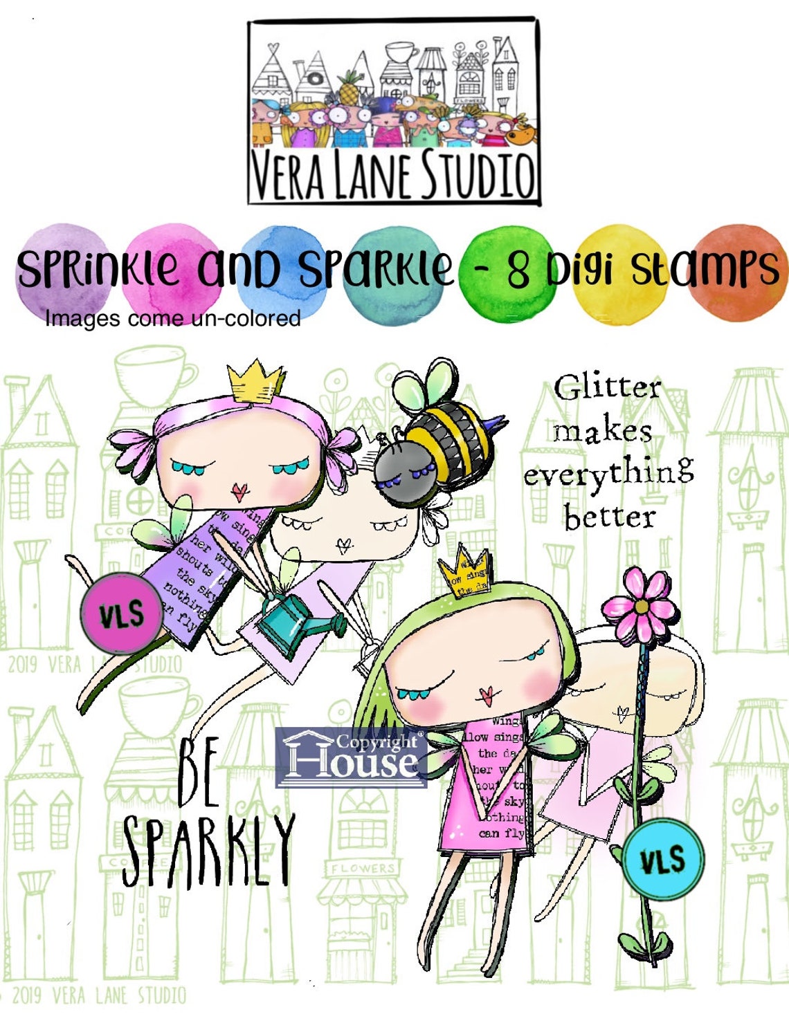 Sprinkle and Sparkle Fairy Sisiters in an 8 Digi Stamp Set Etsy