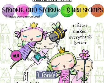 Sprinkle and Sparkle - fairy sisiters in an 8 digi stamp set available for instant download