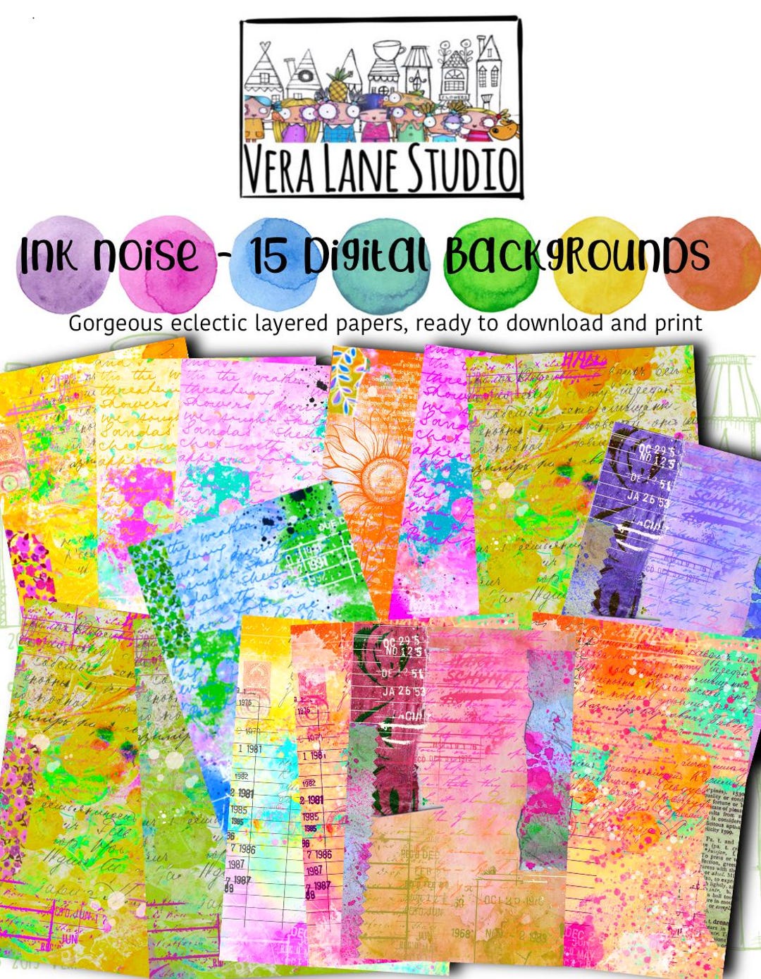 Ink Noise Digital Collage Papers: Eclectic Art Textures (digital ...