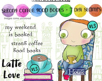 Strong Coffee Good Books  - 7 digi stamp bundle