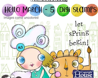 Hello March - 7 digi stamp bundle for instant download