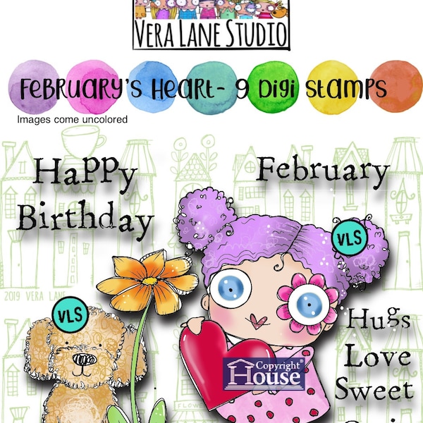 February‘s heart  - 9 Digi stamp bundle in jpg and png files be