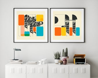 2 Geometric Abstract Prints (Giclée Fine Art Prints & Rolled Canvas) SYSTEMS (10x10 12x12 16x16 24x24 28x28 30x30) Unframed