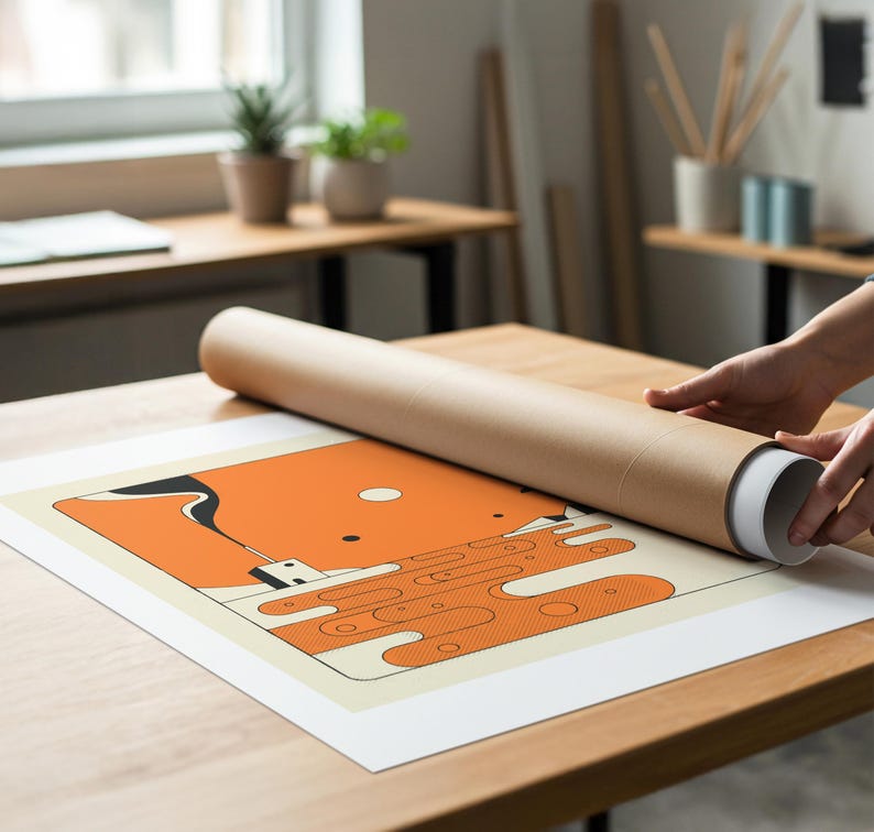 ORANGE RIVER, Minimalist Modern-Retro Landscape Illustration (Giclée Fine Art Print) image 6