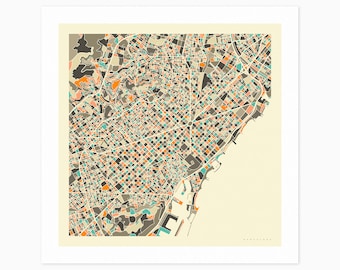 BARCELONA (Giclée Fine Art Print) City Street Map (10x10 12x12 16x16 24x24 28x28 30x30) Rolled, Stretched or Framed