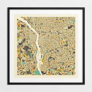 PORTLAND MAP (Giclée Fine Art Print on Paper or Canvas) Minimalist City Street Map by Jazzberry Blue (Framed or Unframed) Series 1