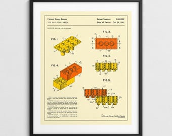 BUILDING BRICKS 1961 PATENT, Nostalgic Vintage Pop Art (Giclée Fine Art Print)