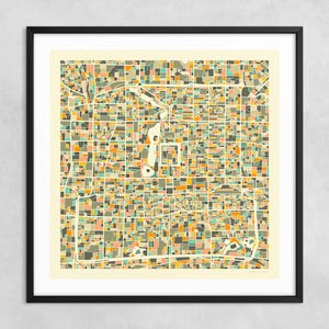 MAPA DE BEIJING (impresión artística Giclée sobre papel o lienzo) Mapa de calles de ciudad minimalista de Jazzberry Blue (con o sin marco) Serie 1