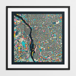 PORTLAND MAP (Giclée Fine Art Print on Paper or Canvas) Colorful City Street Map by Jazzberry Blue (Framed or Unframed) Series 3