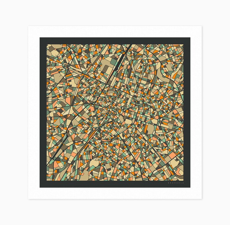 BRUSSELS Giclée Fine Art Print City Street Map 10x10 12x12 16x16 24x24 28x28 30x30 Rolled, Stretched or Framed image 2