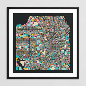 MAPA DE SAN FRANCISCO (impresión artística Giclée sobre papel o lienzo) Mapa colorido de las calles de la ciudad de Jazzberry Blue (con o sin marco) Serie 3