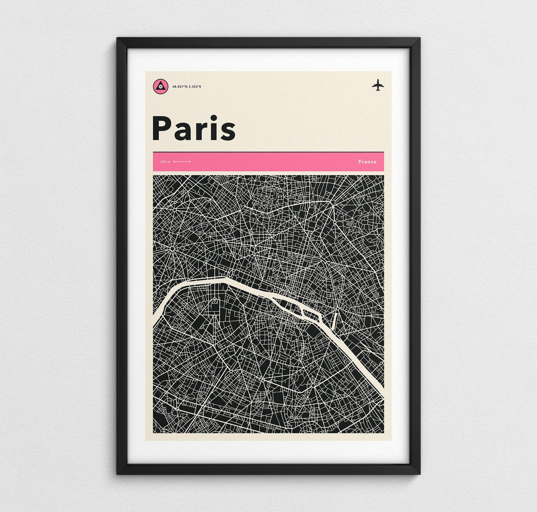 PARIS MAP (giclée Fine Art Print) Retro Minimalist City Street Map - Etsy