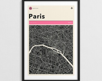PARIS MAP (Giclée Fine Art Print) Retro Minimalist City Street Map