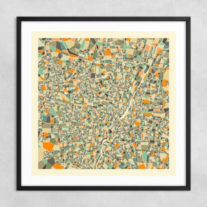 MAPA DE MÚNICH (impresión artística Giclée sobre papel o lienzo) Mapa de calles de ciudad minimalista de Jazzberry Blue (con o sin marco) Serie 1