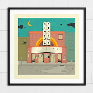 CINEMA (Giclée Fine Art Print on Paper or Canvas) Retro Movie Theatre Nostalgia by Jazzberry Blue (Framed or Unframed)