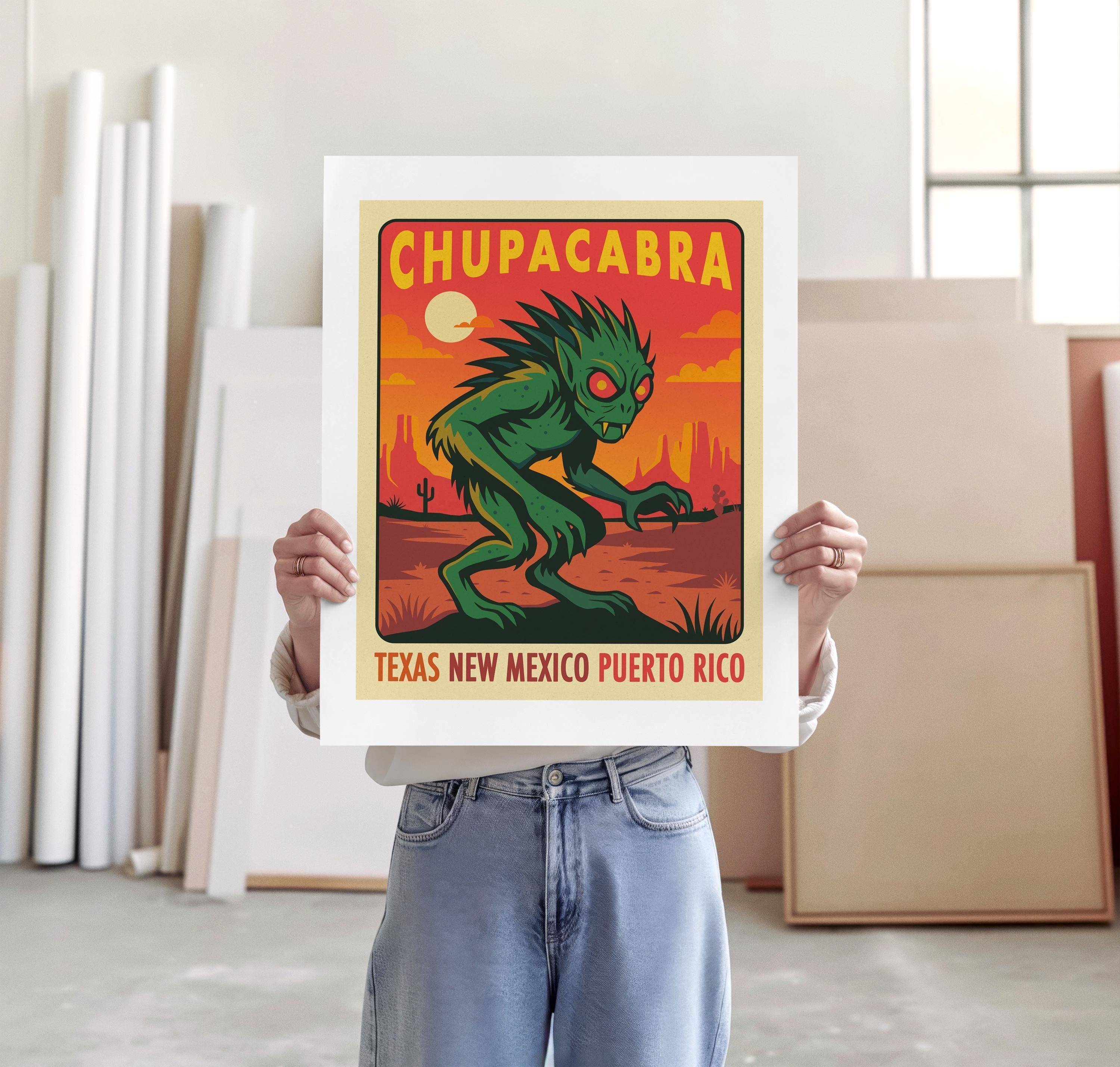 CHUPACABRA, Cryptid Travel Poster, Supernatural Wall Art (giclée