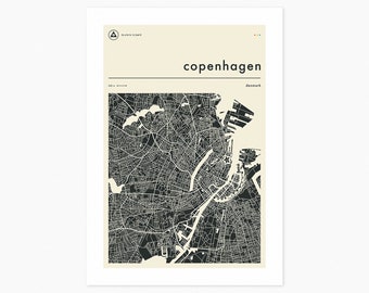 COPENHAGEN MAP (Giclée Fine Art Print) Minimalist City Street Map (8x10 12x16 16x20 18x24 24x32 A1 A2 A3 A4) Rolled, Stretched or Framed