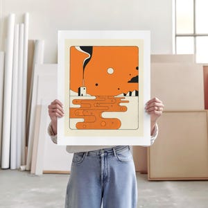 ORANGE RIVER, Minimalist Modern-Retro Landscape Illustration (Giclée Fine Art Print) image 4