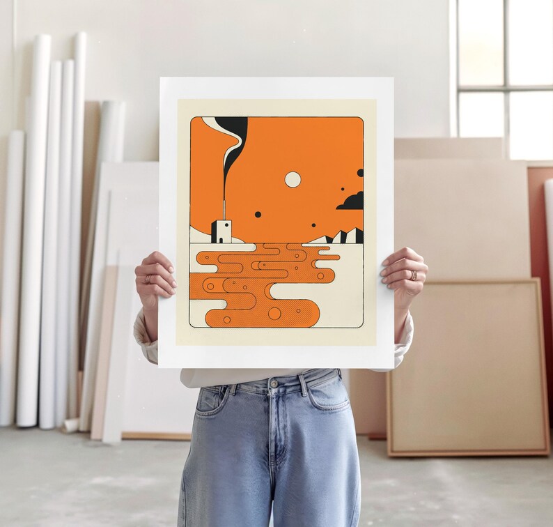ORANGE RIVER, Minimalist Modern-Retro Landscape Illustration (Giclée Fine Art Print) image 4