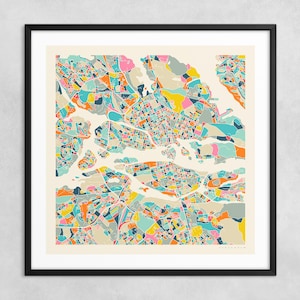 MAPA DE ESTOCOLMO (impresión artística Giclée sobre papel o lienzo) Mapa callejero de ciudad moderno de Jazzberry Blue (con o sin marco) Serie 2