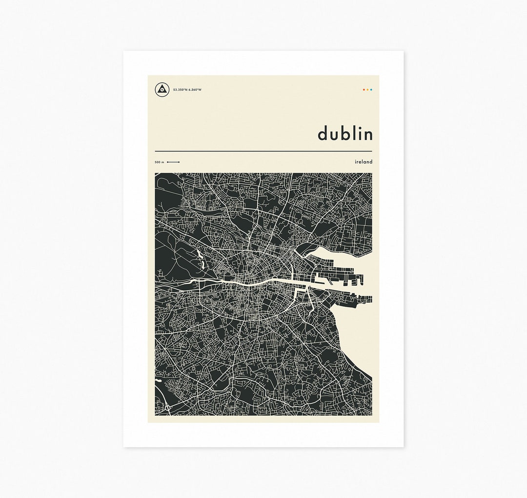 DUBLIN MAP giclée Fine Art Print Minimalist City Street Map 8x10 12x16 16x20 18x24 24x32 A1 A2