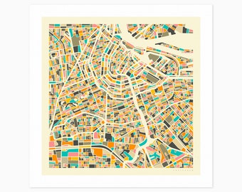 AMSTERDAM City Street Map (Giclée Fine Art Prints & Rolled Canvas) (10x10 12x12 16x16 24x24 28x28 30x30) Unframed