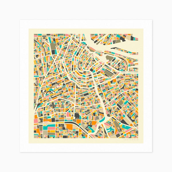 AMSTERDAM (Giclée Fine Art Print) City Street Map (10x10 12x12 16x16 24x24 28x28 30x30) Rolled, Stretched or Framed