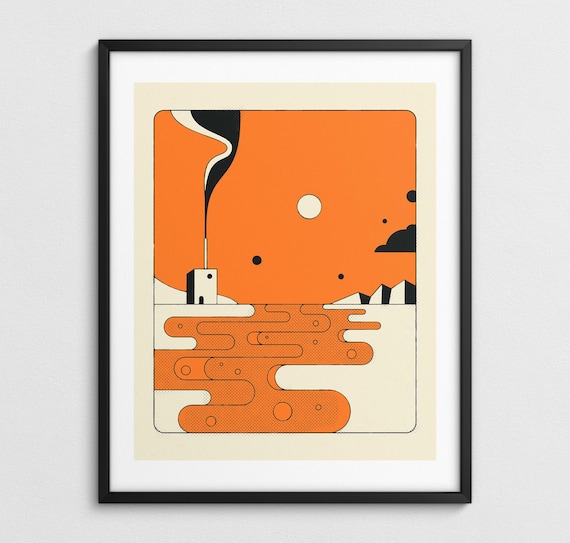 ORANGE RIVER (Giclée Fine Art Print) Minimalist Landscape Illustration