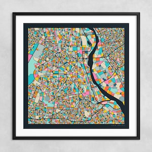 NEU DELHI KARTE (Giclée Fine Art Druck auf Papier oder Leinwand) Bunter Stadtplan Straßen Karte von Jazzberry Blue (Gerahmt oder Ungerahmt) Serie 3