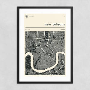 NEW ORLEANS KARTE (Giclée Fine Art Druck) Minimalistische Stadtkarte Straßen-Karte (8x12 12x18 16x24 20x30 24x36 A1 A2 A3 A4) Gespannt, gerollt oder gerahmt