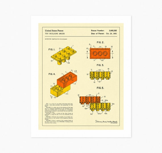 BUILDING BRICKS Patent 1961 Reproduction (Giclée Fine Art Prints & Rolled Canvas) (8x10 12x16 16x20 18x24) Unframed