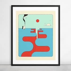 LIMBO 6 (Stampa Fine Art Giclée su carta o tela) Illustrazione di paesaggio geometrico minimalista di Jazzberry Blue (con o senza cornice)