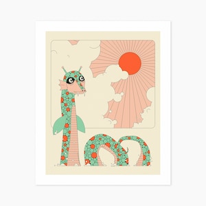 SEA SERPENT (Giclée Fine Art Print) Colorful Sea Monster Illustration (8x10 12x16 16x20 18x24 24x32 A1 A2 A3 A4) Rolled, Stretched or Framed