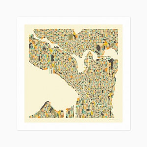 SEATTLE (Giclée Fine Art Print) City Street Map (10x10 12x12 16x16 24x24 28x28 30x30) Rolled, Stretched or Framed