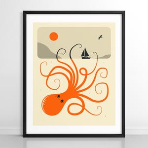 TENTÁCULOS 2 (Impresión artística Giclée sobre papel o lienzo) Ilustración de pulpo original (con o sin marco)