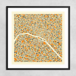 PARIS KARTE (Giclée Fine Art Druck auf Papier oder Leinwand) Minimalistischer Stadtplan Straßen Karte von Jazzberry Blue (Gerahmt oder Ungerahmt) Serie 1