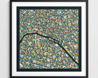 PARIS MAP (Giclée Fine Art Print) Colorful City Street Map (Series 3)