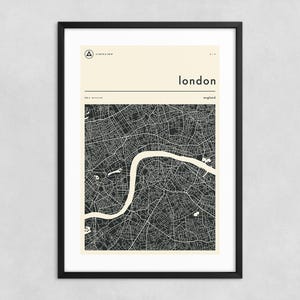 KAART VAN LONDEN (Giclée Fine Art Print) Minimalistische stadsstratenkaart (8 x 12 12 x 18 16 x 24 20 x 30 24 x 36 A1 A2 A3 A4), opgerold, uitgerekt of ingelijst