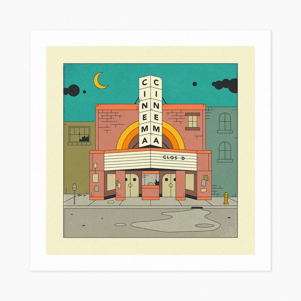 CINEMA (Giclée Fine Art Print) Movie Theatre Nostalgia by Jazzberry Blue (10x10 12x12 16x16 24x24 28x28 30x30) Rolled, Stretched or Framed