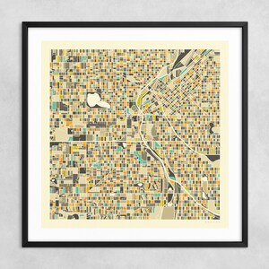MAPA DE DENVER (impresión artística Giclée sobre papel o lienzo) Mapa de calles de ciudad minimalista de Jazzberry Blue (con o sin marco) Serie 1